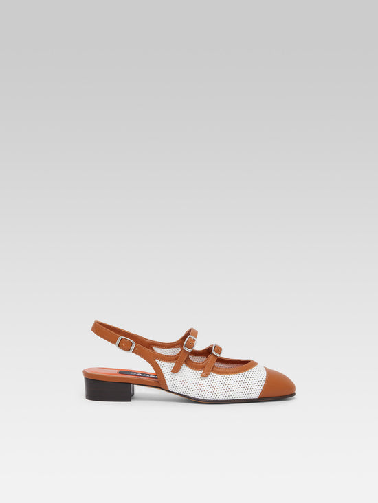 carel Abricot - Babies slingback cuir blanc et cuir camel