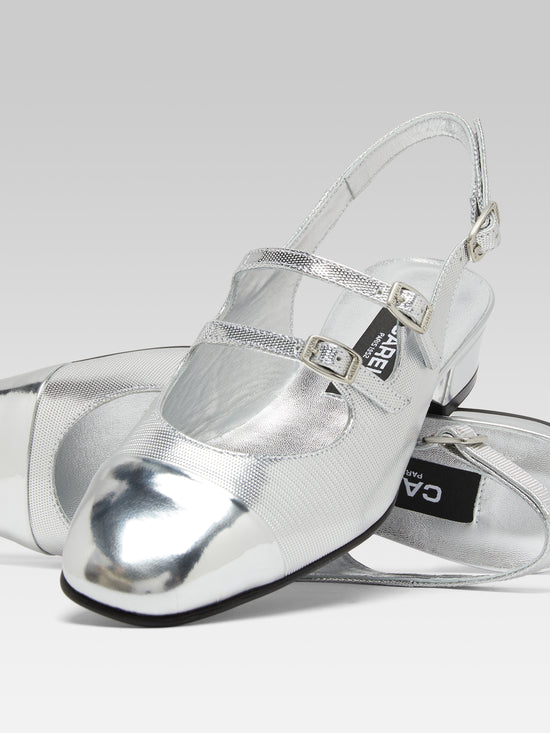 Carel Abricot - Babies Slingback Cuir Embossé Effet Côte De Maille Argent