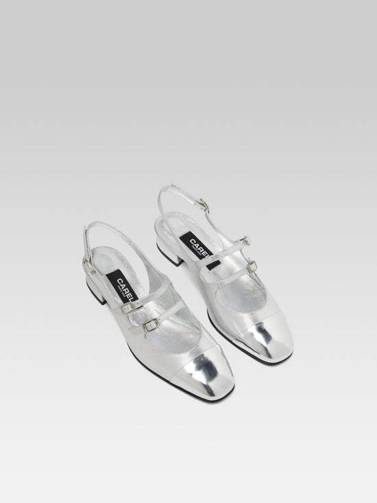 Carel Abricot - Babies Slingback Cuir Embossé Effet Côte De Maille Argent