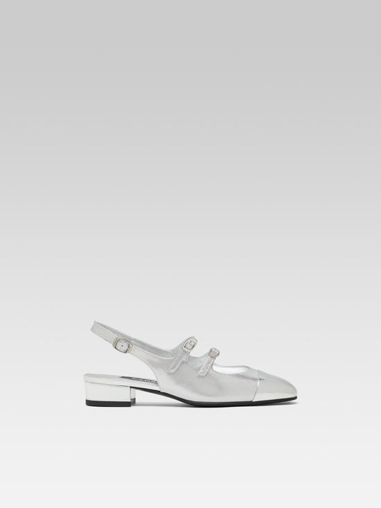 carel Abricot - Babies slingback cuir embossé effet côte de maille argent