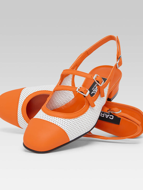 Carel Abricot - Babies Slingback Cuir Upcyclé Blanc Et Cuir Orange