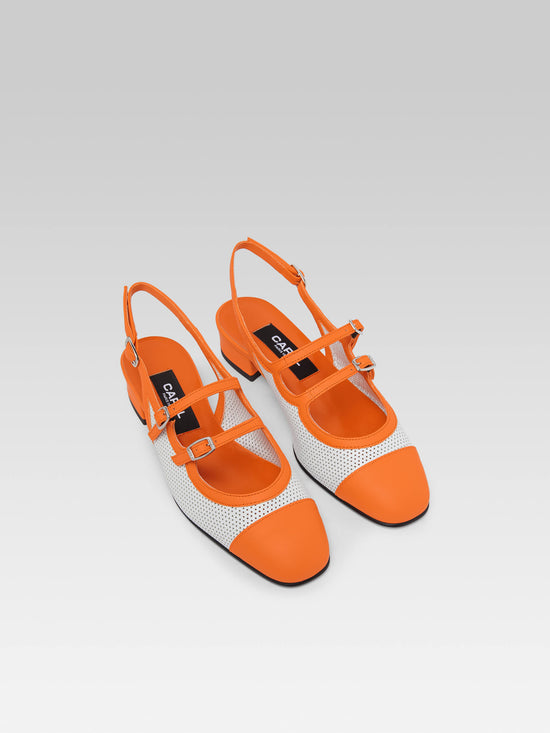 Carel Abricot - Babies Slingback Cuir Upcyclé Blanc Et Cuir Orange