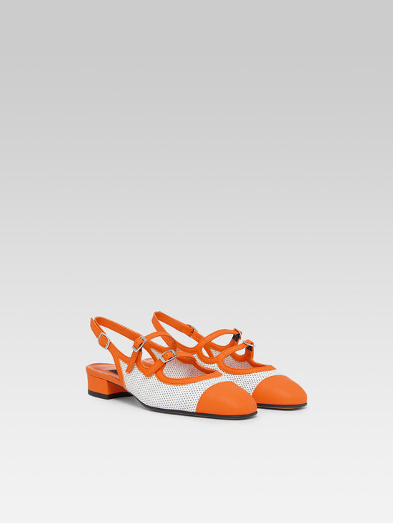 Carel Abricot - Babies Slingback Cuir Upcyclé Blanc Et Cuir Orange