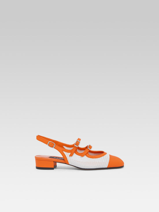 carel Abricot - Babies slingback cuir upcyclé blanc et cuir orange