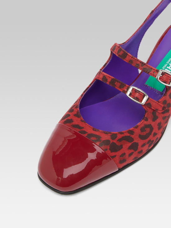 Carel Abricot - Babies Slingback Cuir Velours Léopard Rouge Et Cuir Verni Ro – Carel Paris