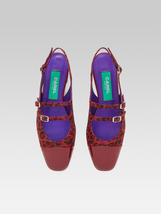 Carel Abricot - Babies Slingback Cuir Velours Léopard Rouge Et Cuir Verni Ro – Carel Paris