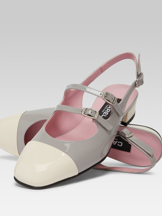 Carel Abricot - Babies Slingback Cuir Verni Upcyclé Gris Et Ivoire
