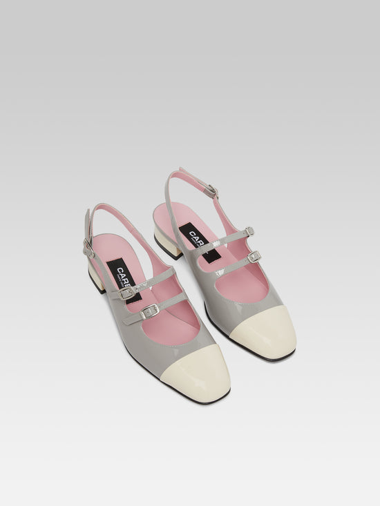 Carel Abricot - Babies Slingback Cuir Verni Upcyclé Gris Et Ivoire