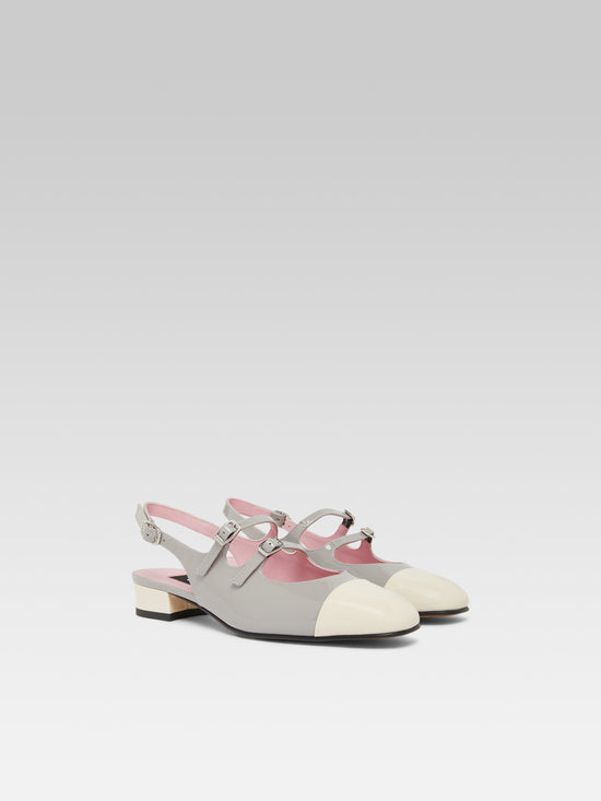 Carel Abricot - Babies Slingback Cuir Verni Upcyclé Gris Et Ivoire