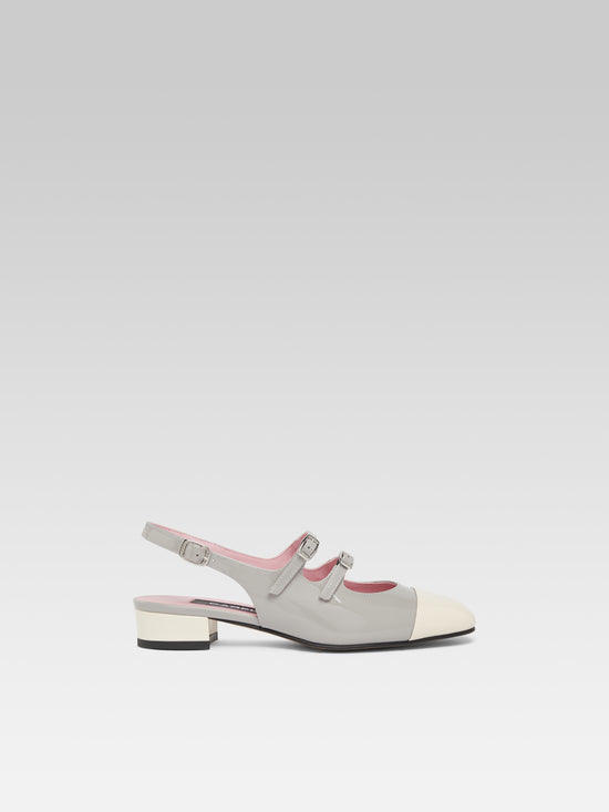 carel Abricot - Babies slingback cuir verni upcyclé gris et ivoire