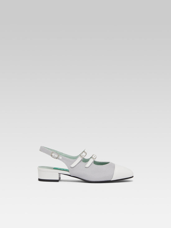 carel Abricot - Babies slingback résille gris et cuir blanc upcyclé – Carel Paris