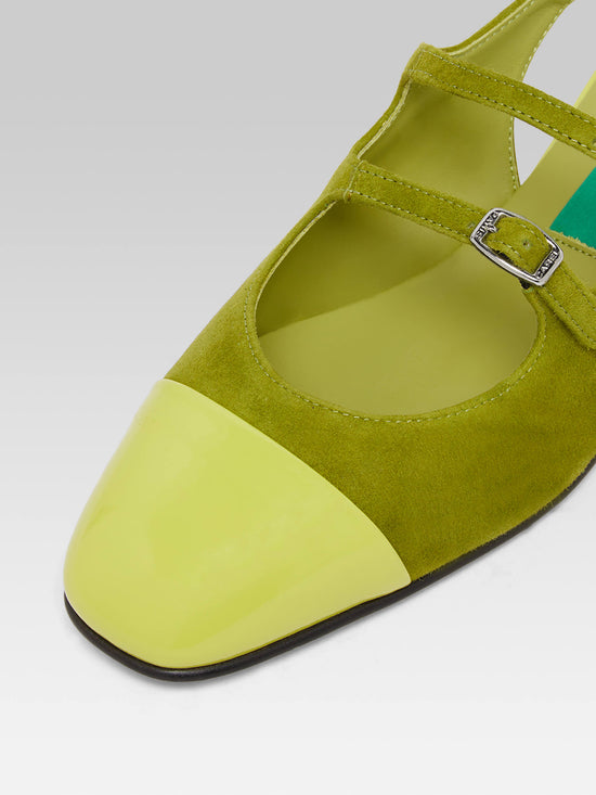 Carel Abricot - Ballerines Babies Cuir Velours Upcyclé Bi Vert