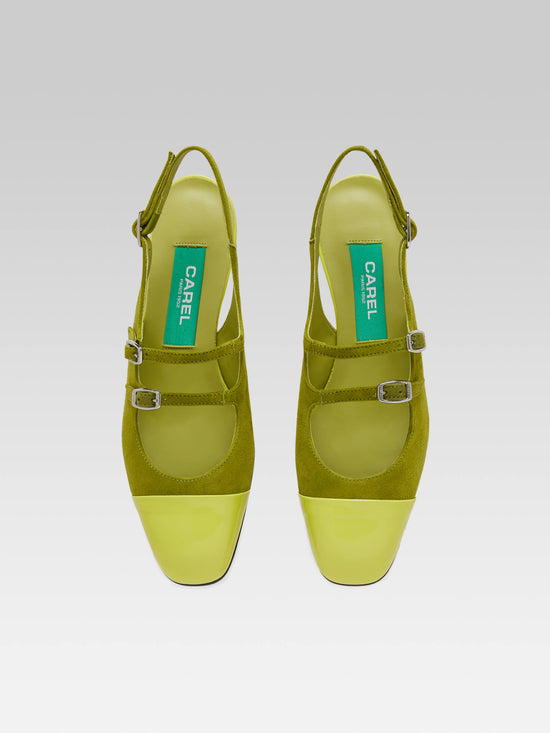 Carel Abricot - Ballerines Babies Cuir Velours Upcyclé Bi Vert