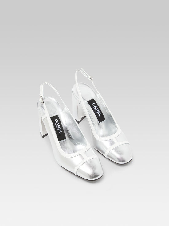 Carel Alizee - Escarpins Slingback Cuir Laminé Argent