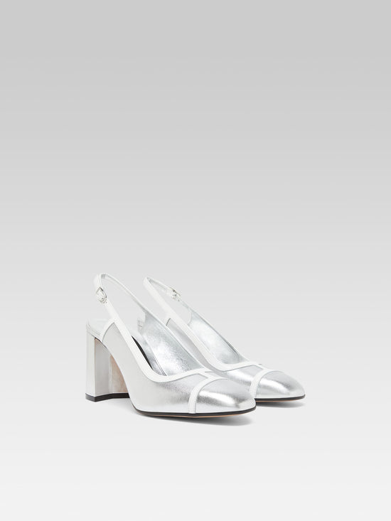 Carel Alizee - Escarpins Slingback Cuir Laminé Argent