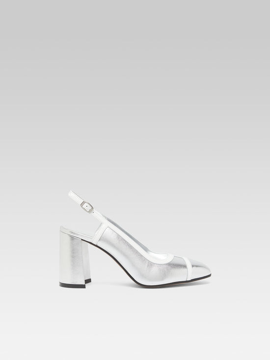 carel Alizee - Escarpins slingback cuir laminé argent