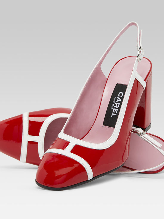 Carel Alizee - Escarpins Slingback Cuir Verni Rouge Et Blanc