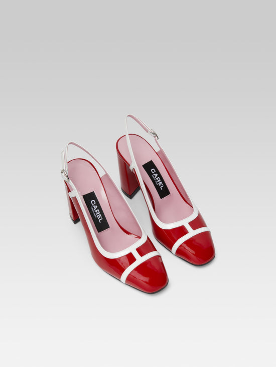 Carel Alizee - Escarpins Slingback Cuir Verni Rouge Et Blanc