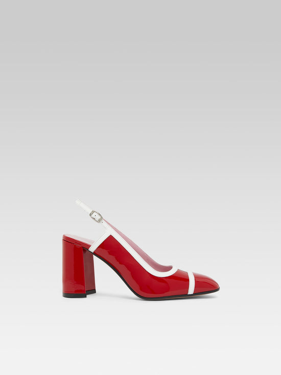 carel Alizee - Escarpins slingback cuir verni rouge et blanc