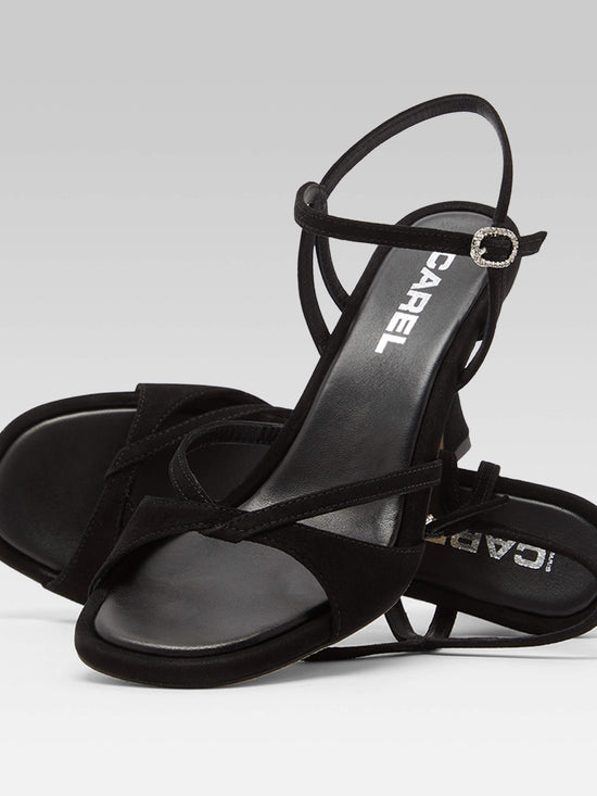Carel Apollo - Sandales Cuir Velours Noir Boucles Strass