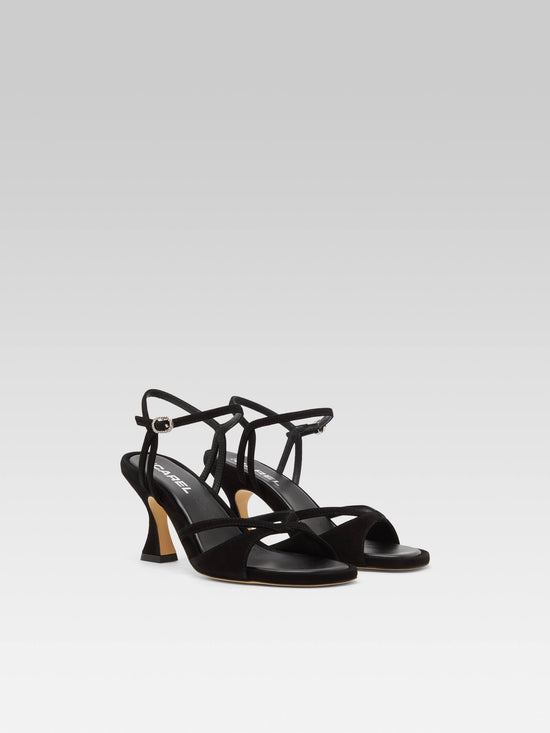 Carel Apollo - Sandales Cuir Velours Noir Boucles Strass