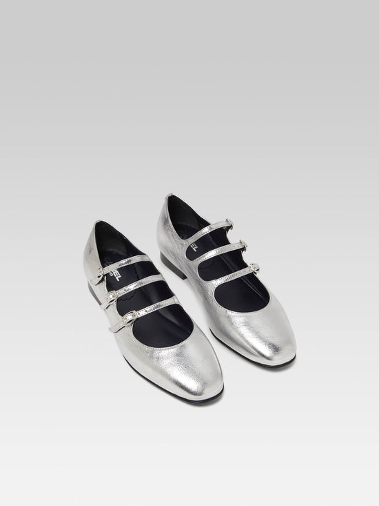 Carel Ariana S - Ballerines Babies Cuir Laminé Argent