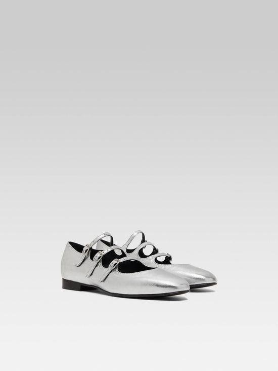 Carel Ariana S - Ballerines Babies Cuir Laminé Argent