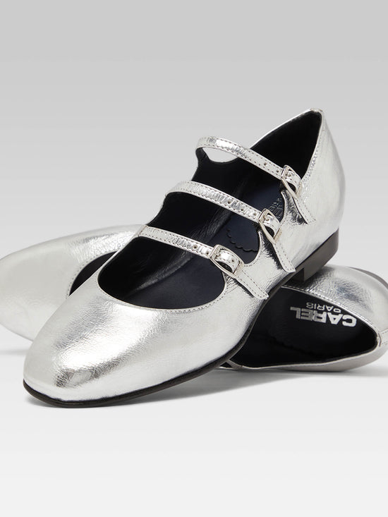 Carel Ariana S - Ballerines Babies Cuir Laminé Argent