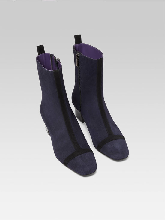 Carel Audrey - Bottines Cuir Velours Bleu Océan Et Noir