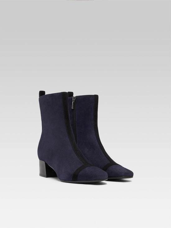 Carel Audrey - Bottines Cuir Velours Bleu Océan Et Noir