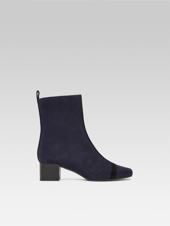 carel Audrey - Bottines cuir velours bleu océan et noir