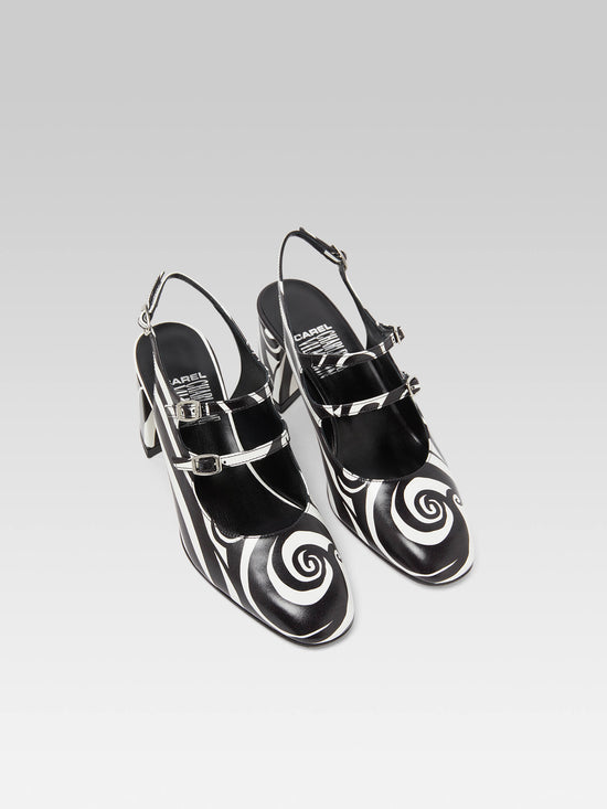 Carel Banana - Babies Slingback Cuir Imprimé Noir Et Blanc