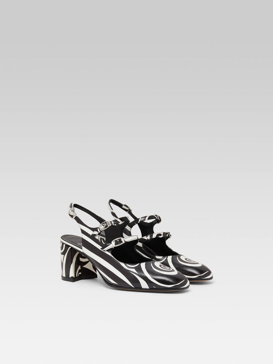 Carel Banana - Babies Slingback Cuir Imprimé Noir Et Blanc