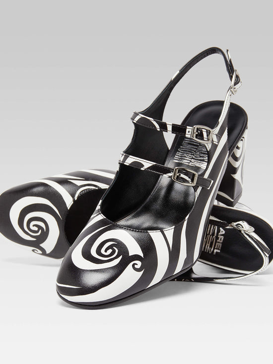 Carel Banana - Babies Slingback Cuir Imprimé Noir Et Blanc