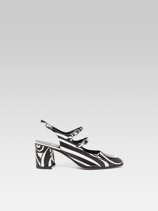 carel Banana - Babies slingback cuir imprimé noir et blanc