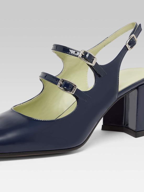 Carel Banana - Babies Slingback Cuir Verni Bleu Marine