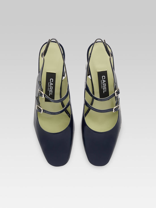 Carel Banana - Babies Slingback Cuir Verni Bleu Marine