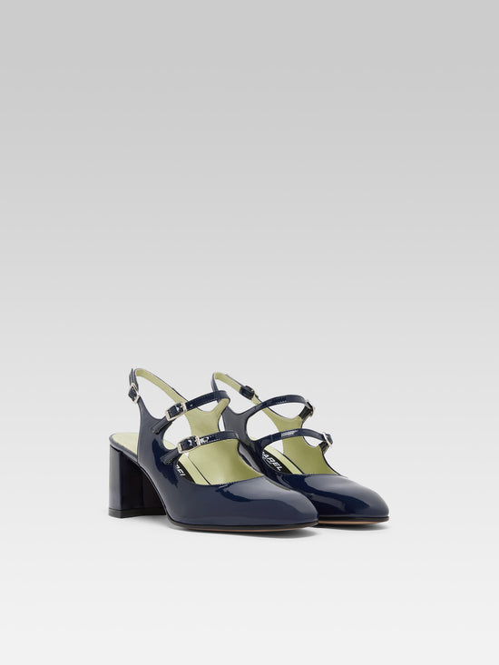 Carel Banana - Babies Slingback Cuir Verni Bleu Marine
