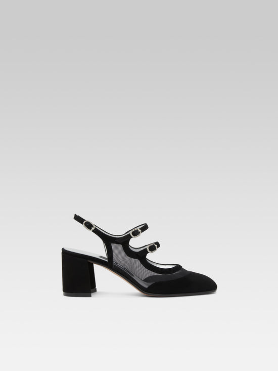carel Bananight - Babies slingback cuir velours noir et résille – Carel Paris