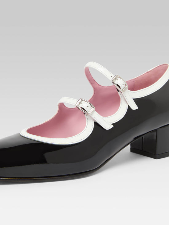 Carel Bleuet Escarpins Babies Cuir Verni Noir Et Blanc
