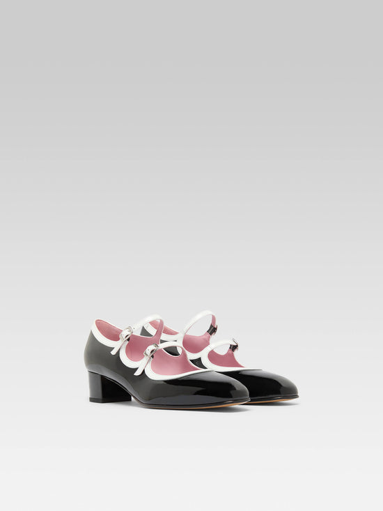 Carel Bleuet Escarpins Babies Cuir Verni Noir Et Blanc