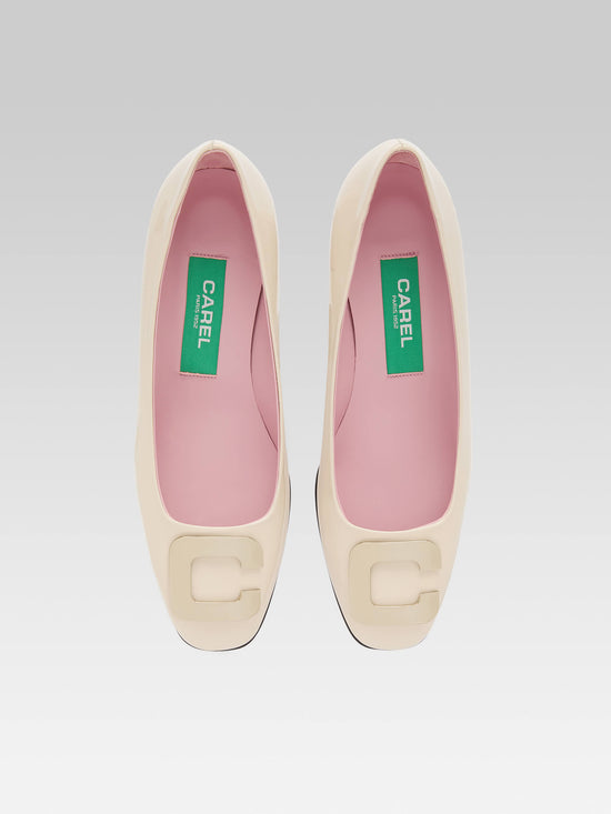 Carel Camelia - Escarpins Cuir Verni Ivoire Upcyclé Bijou C | Carel Paris