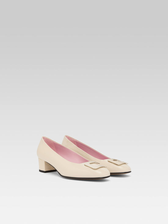 Carel Camelia - Escarpins Cuir Verni Ivoire Upcyclé Bijou C | Carel Paris