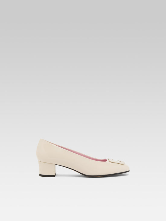 carel Camelia - Escarpins cuir verni ivoire upcyclé bijou C | Carel Paris