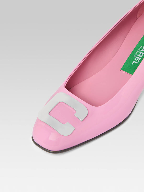 Carel Camelia - Escarpins Cuir Verni Rose Upcyclé Bijou C