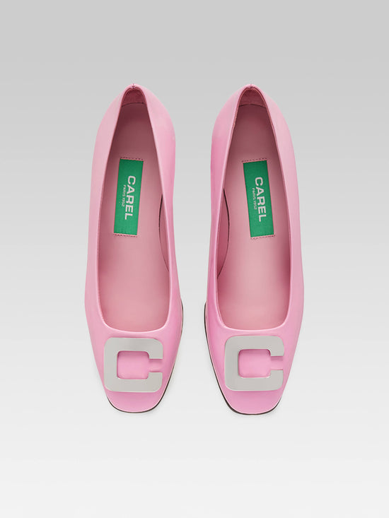 Carel Camelia - Escarpins Cuir Verni Rose Upcyclé Bijou C