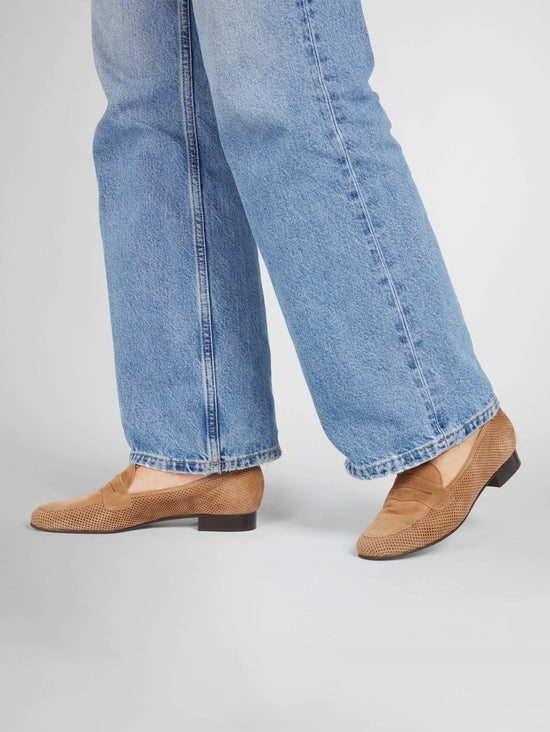 Carel 2100 - Mocassins Cuir Velours Perforé Noisette