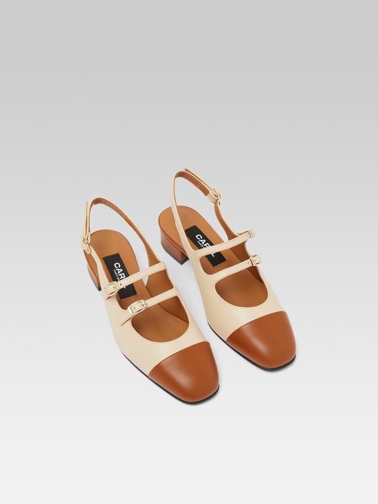 Carel Abricot - Babies Slingback Cuir Beige Et Camel