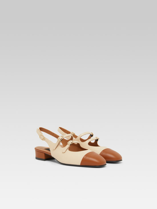 Carel Abricot - Babies Slingback Cuir Beige Et Camel
