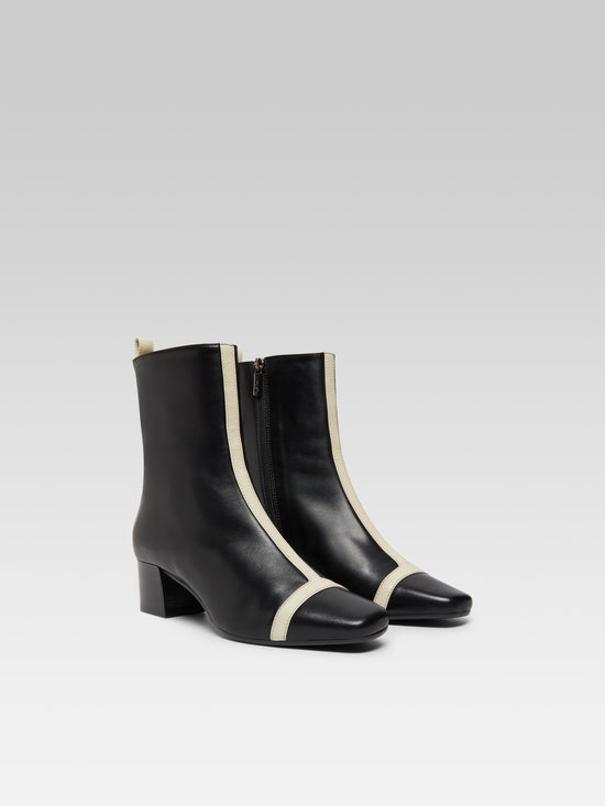 Carel Audrey - Bottines Cuir Noir Et Ivoire